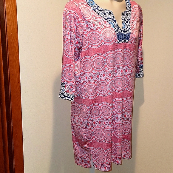 CARIBBEAN JOE PINK AND NAVY BLUE PATTERN DRESS - Picture 5 of 8